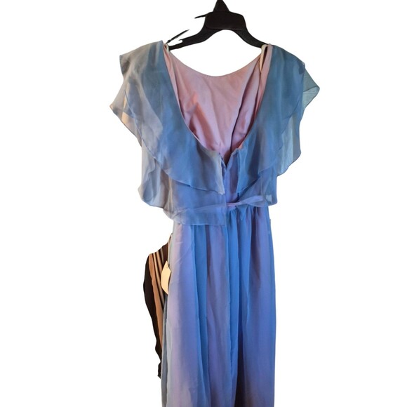Vintage 1960s Party Dress Chiffon Flowy Ruffle Maxi Dress Blue Lavender Sz S NEW - Picture 3 of 6